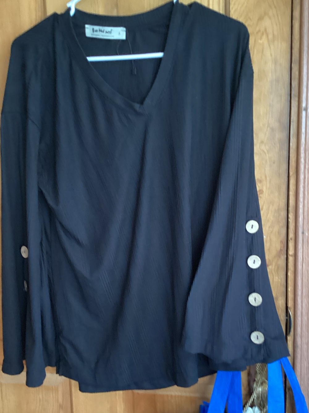 Three Bird Nest Black Ribbed V-Neck Tunic Top - Picture 5 of 9